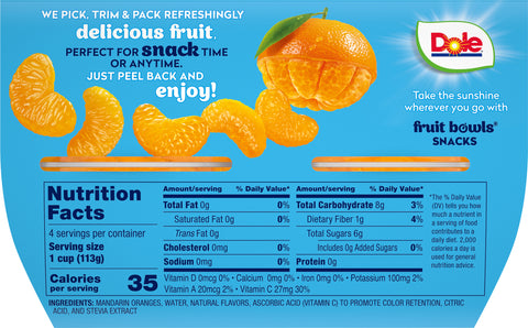 Dole Fruit Cups Mandarin Oranges No Sugar Added 16 OZ