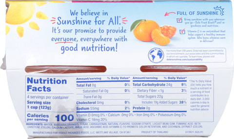 Dole Fruit Cups Mandarin Oranges In Orange Gelatin 17.2 OZ