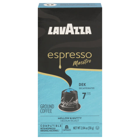 Lavazza Decaffeinated Espresso Maestro Medium Roast Ground Dek Coffee 10 Aluminum Capsules - 6 Pack