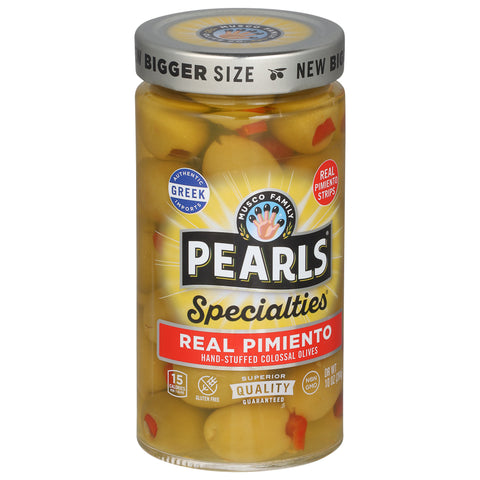 Pearls Specialties Hand-Stuffed Real Pimiento Olives Colossal 10 oz