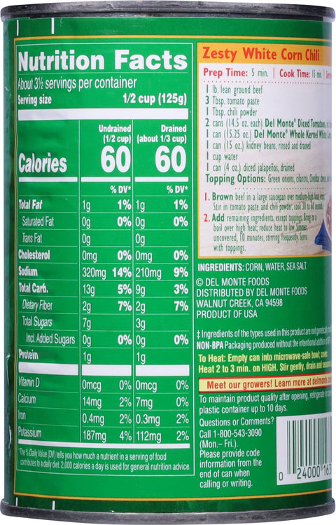 Del Monte Vegetables Fresh Cut Whole Kernel White Corn 15.25 OZ