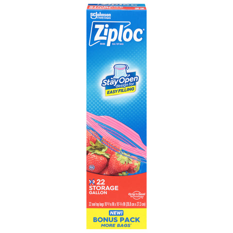 Ziploc Gallon Storage Seal Top Bags Bonus Pack 22 Bags - 12 Pack