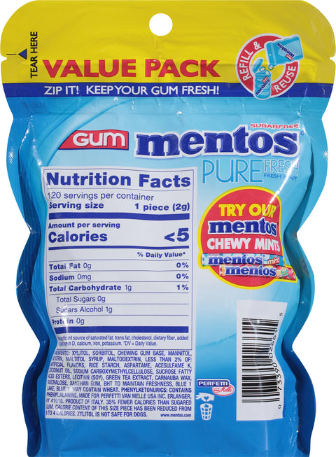 Mentos Value Pack Pure Fresh Sugar Free Fresh Mint Gum 120 ea