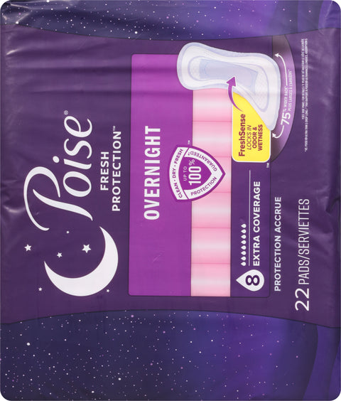 Poise Fresh Protection 8 Extra Coverage Overnight Pads 22 ea