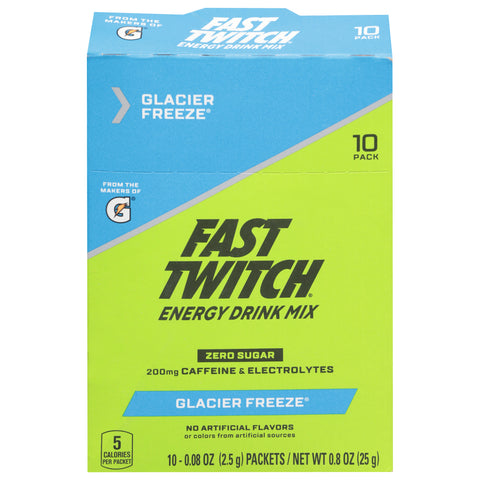 Fast Twitch Zero Sugar Glacier Freeze Energy Drink Mix 10 - 0.08 oz Packets - 12 Pack