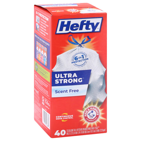 Hefty Ultra Strong 13 Gallon Drawstring Scent Free Tall Kitchen Bags 40 ea - 6 Pack