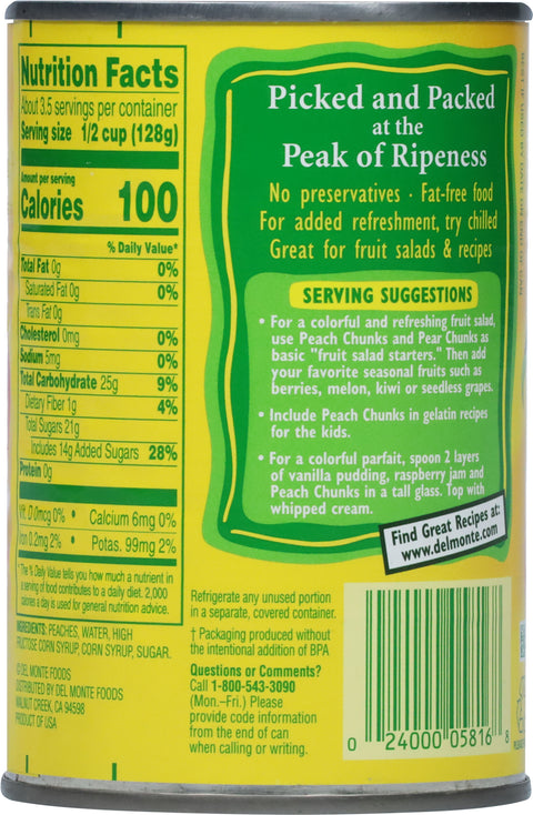 Del Monte Fruit Peach Chunks 15.25 OZ