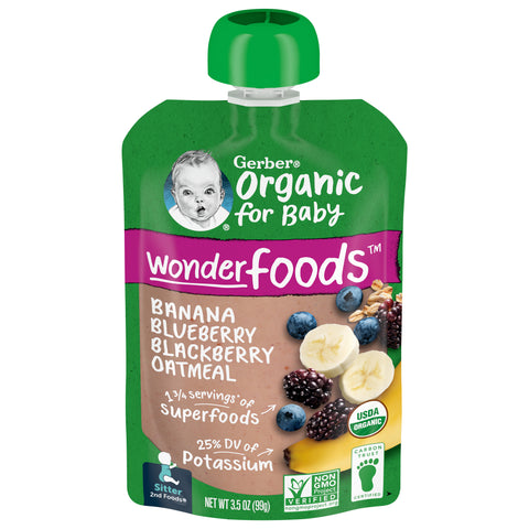 Gerber 2nd Foods Organic Pouch Banana Blueberry & Blackberry Oatmeal 3.5 OZ