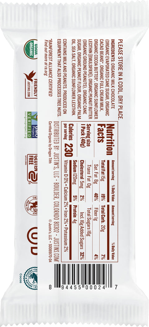 Justin's Organic Milk Chocolate Peanut Butter Cups 1.4 OZ