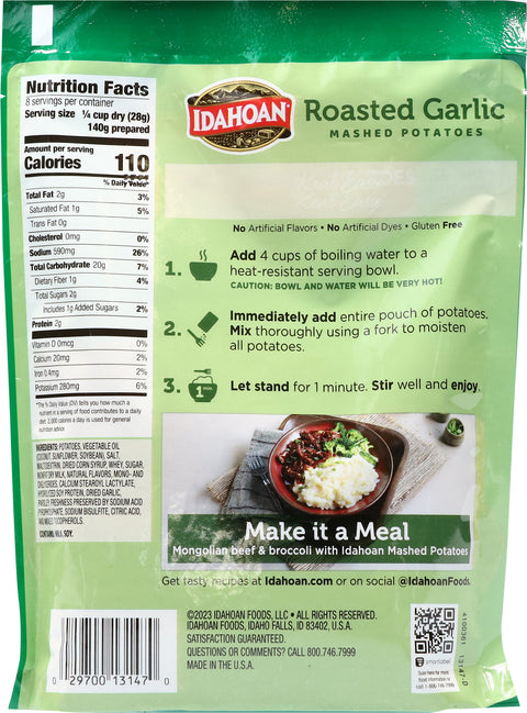 Idahoan Roasted Garlic Mashed Potatoes 8 OZ