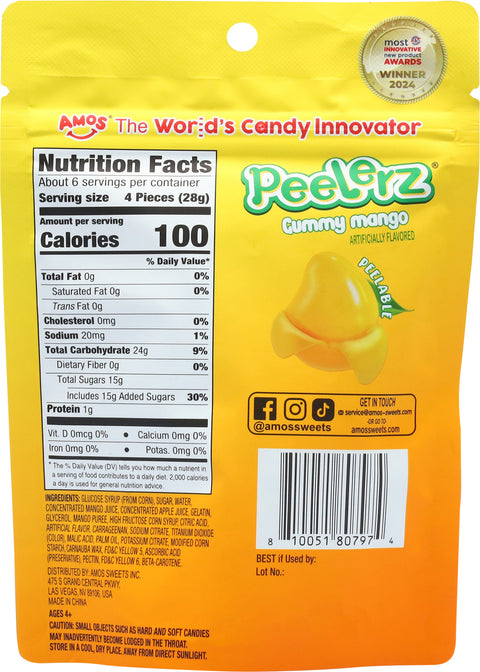 Amos Peelerz Peelable Mango Gummy Candy 6 oz