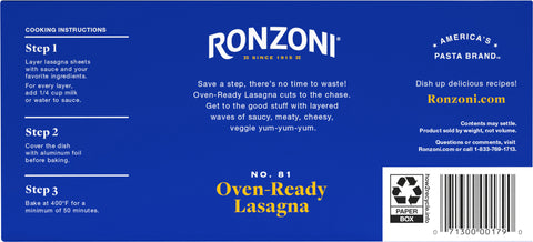 Ronzoni Oven Ready Lasagna 8 OZ