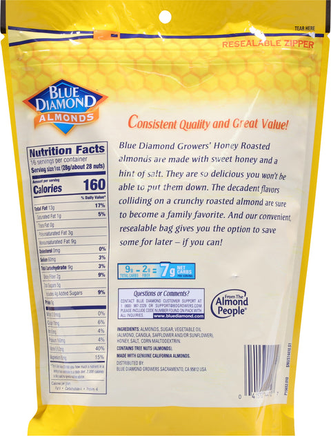 Blue Diamond Honey Roasted Almonds 16 OZ