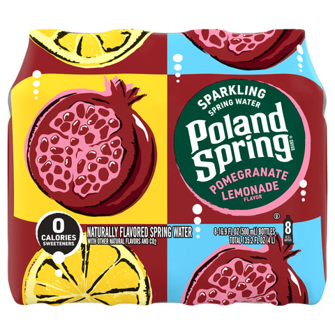 Poland Spring Sparkling Water, Pomegranate Lemonade, 16.9 oz. Bottles (8 Count) - 3 Pack