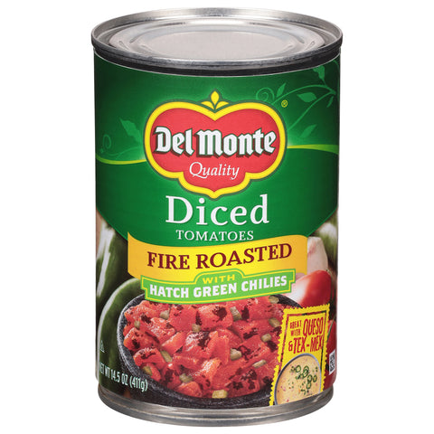 Del Monte Fire Roasted Diced Tomatoes with Hatch Green Chilies 14.5 oz - 12 Pack