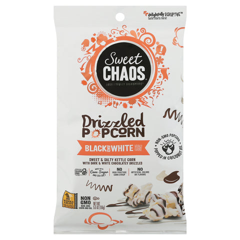 Sweet Chaos Drizzled Black and White Popcorn 5.5 oz - 12 Pack