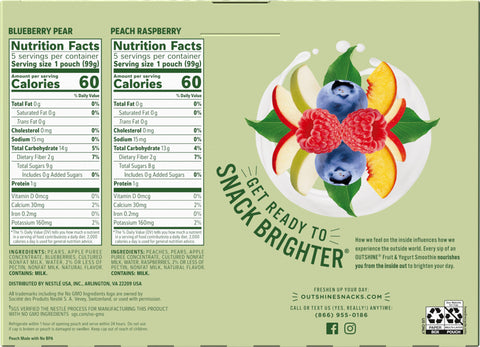 Outshine Fruit & Yogurt Smoothie Variety Pack, 10-Pack of 3.5oz Blueberry Pear & Peach Raspberry Yogurt Pouches