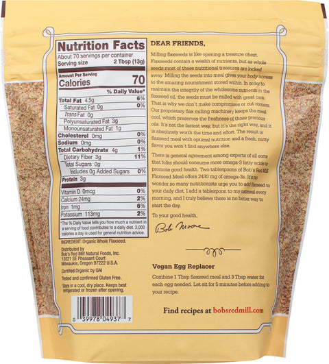 Bob's Red Mill Organic Gluten Free Whole Flaxseed Meal 32 OZ