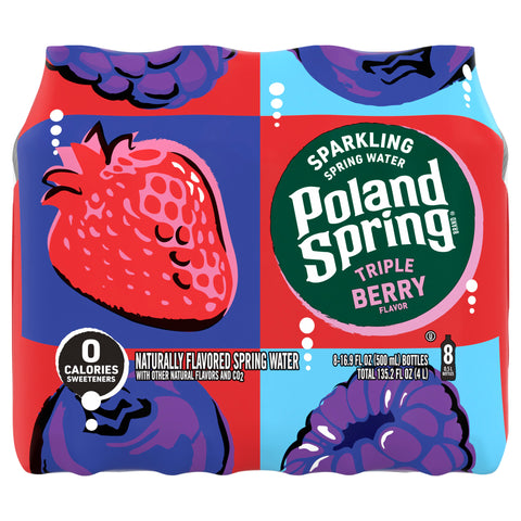 Poland Spring Sparkling Water, Triple Berry, 16.9 oz. Bottles (8 Count) - 3 Pack