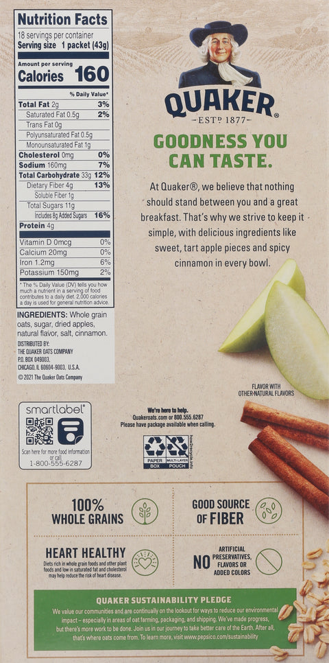 Quaker Apples & Cinnamon Instant Oatmeal 27.3 OZ
