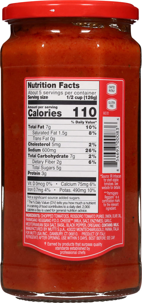 Mutti No Added Sugar Rossoro Tomatoes and Parmigiano Reggiano Pasta Sauce 24 oz