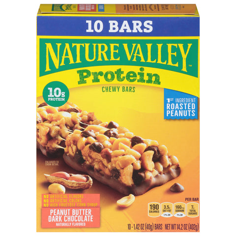 Nature Valley Protein Peanut Butter Dark Chocolate Chewy Bars 10 - 1.42 oz Bars - 8 Pack