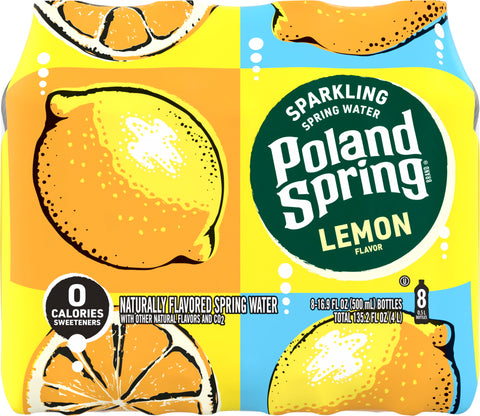 Poland Spring Sparkling Water, Lively Lemon, 16.9 oz. Bottles (8 Count)