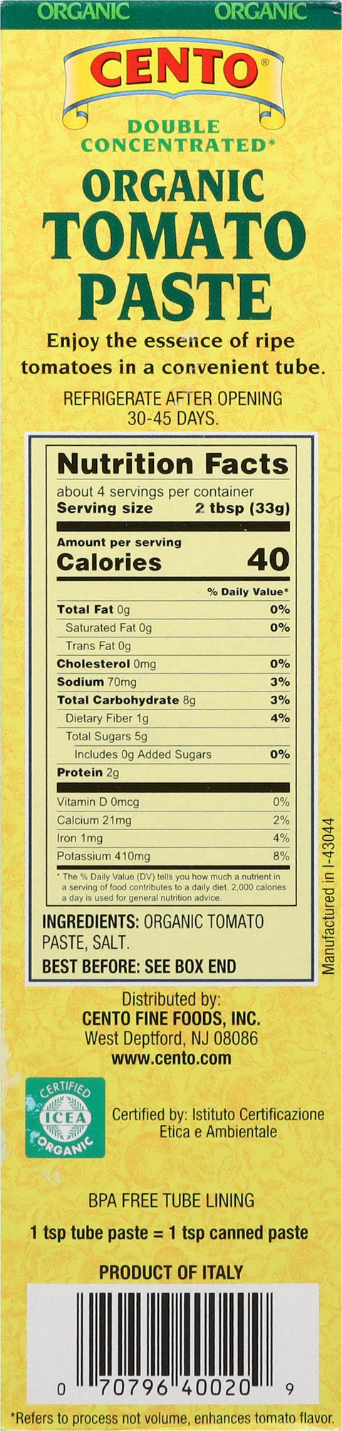 Cento Organic Double Concentrated Tomato Paste Tube 4.56 OZ