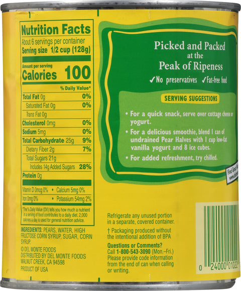 Del Monte Fruit Pear Halves 29 OZ