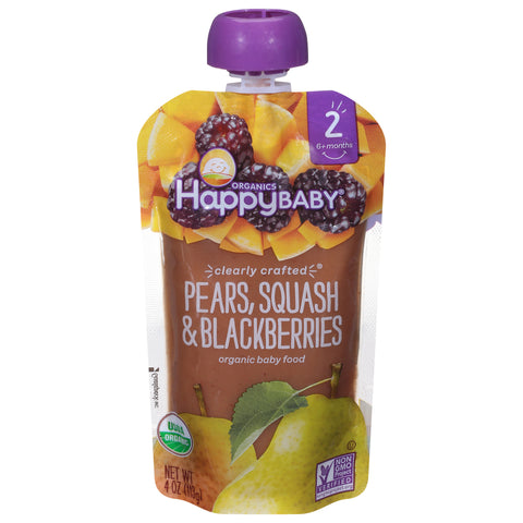 Happy Baby Organic Stage 2 Clearly Crafted Pear, Squash & Blackberries 4 OZ