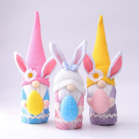 Easter Plush Gnome Tabletop Set, Colorful Bunny and Eggs