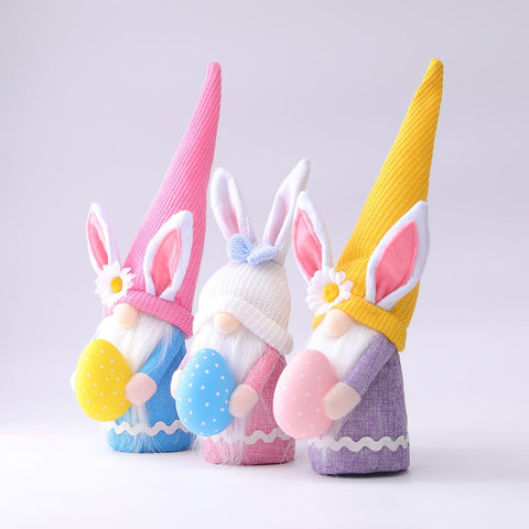 Easter Plush Gnome Tabletop Set, Colorful Bunny and Eggs