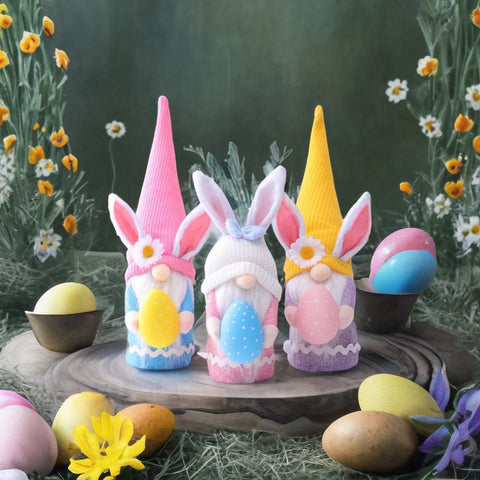 Easter Plush Gnome Tabletop Set, Colorful Bunny and Eggs