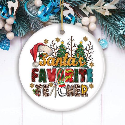 School Teacher Holiday Plaid Christmas Ornament Bundle, Ceramic Appreciation Gifts