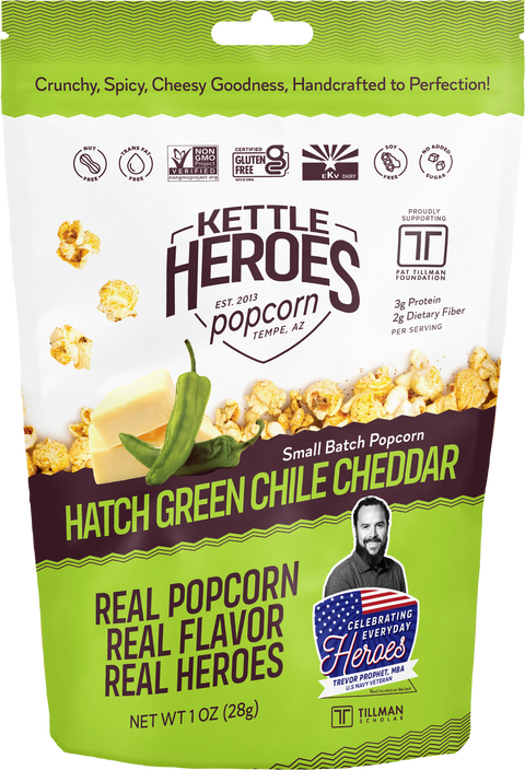 Kettle Heroes Popcorn Hatch Green Chile Cheddar Popcorn - Snack Pack - 1 OZ 24 Pack