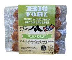 Big Fork Brands Bacon Sausage - Spicy 3-Pepper (Heat Sensitive - ships within 2 day transit time from zip: 60625) - 12 OZ 8 Pack