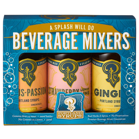 Portland Syrups 3-Pack Blue Gift Set - (Ginger, Citrus-Passion Fruit, Strawberry Lemon-Lime) - 10 FL OZ 6 Pack