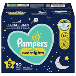 Pampers Diapers Swaddlers Overnights 5 (27+ lb) Super Pack - 50 Diapers