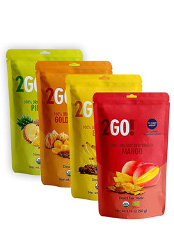 FRU2GO! 2GO! Organic Dried Fruit Variety Case: Mango, Pineapple, Banana and Golden Berries - 1.76 OZ 24 Pack