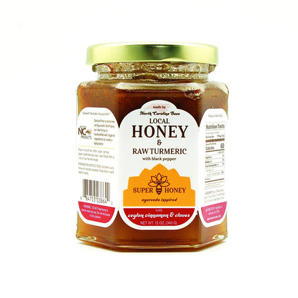 Turmeric Zone North Carolina Honey | Turmeric Ceylon Cinnamon Honey with Black Pepper | Raw wildflower honey | GOTTOBENC | - 12 OZ 6 Pack