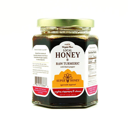 Turmeric Zone Virginia Local Honey | Turmeric Ceylon Cinnamon Honey with Black Pepper | Raw wildflower honey - 12 OZ 6 Pack