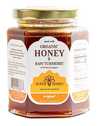 Turmeric Zone Eucalyptus Organic Honey | Turmeric Honey with Black Pepper | Raw wildflower honey - 12 OZ 6 Pack