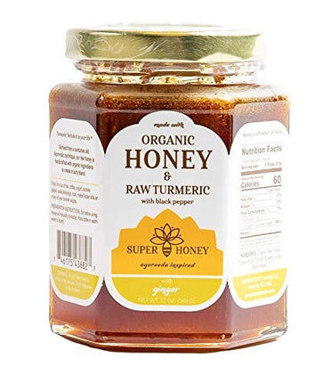 Turmeric Zone Eucalyptus Organic Honey | Turmeric Ginger Honey with Black Pepper | Raw wildflower honey - 12 OZ 6 Pack