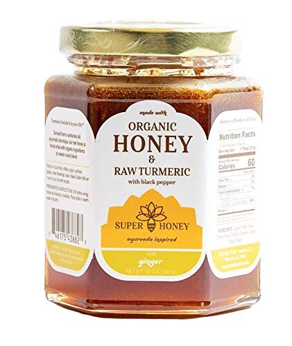 Turmeric Zone Eucalyptus Organic Honey | Turmeric Ginger Honey with Black Pepper | Raw wildflower honey - 12 OZ 6 Pack