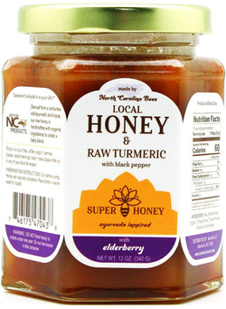 Turmeric Zone North Carolina Honey | Turmeric Elderberry Honey with Black Pepper | Raw wildflower honey | GOTTOBENC | - 12 OZ 6 Pack