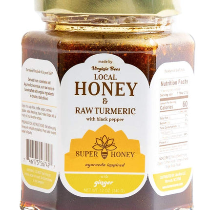 Turmeric Zone Virginia Local Honey | Turmeric Ginger Honey with Black Pepper | Raw wildflower honey - 12 OZ 6 Pack