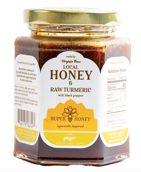 Turmeric Zone Virginia Local Honey | Turmeric Ginger Honey with Black Pepper | Raw wildflower honey - 12 OZ 6 Pack