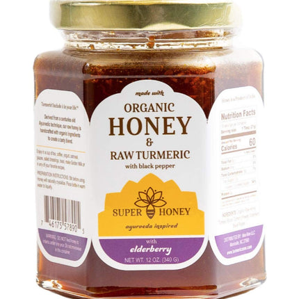 Turmeric Zone Eucalyptus Organic Honey | Turmeric Elderberry Honey with Black Pepper | Raw wildflower honey - 12 OZ 6 Pack