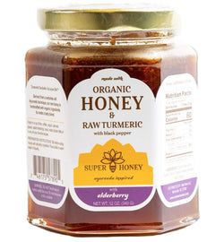 Turmeric Zone Eucalyptus Organic Honey | Turmeric Elderberry Honey with Black Pepper | Raw wildflower honey - 12 OZ 6 Pack