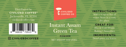 Civilized Coffee Instant Assam Green Tea Powder - 7 OZ 8 Pack